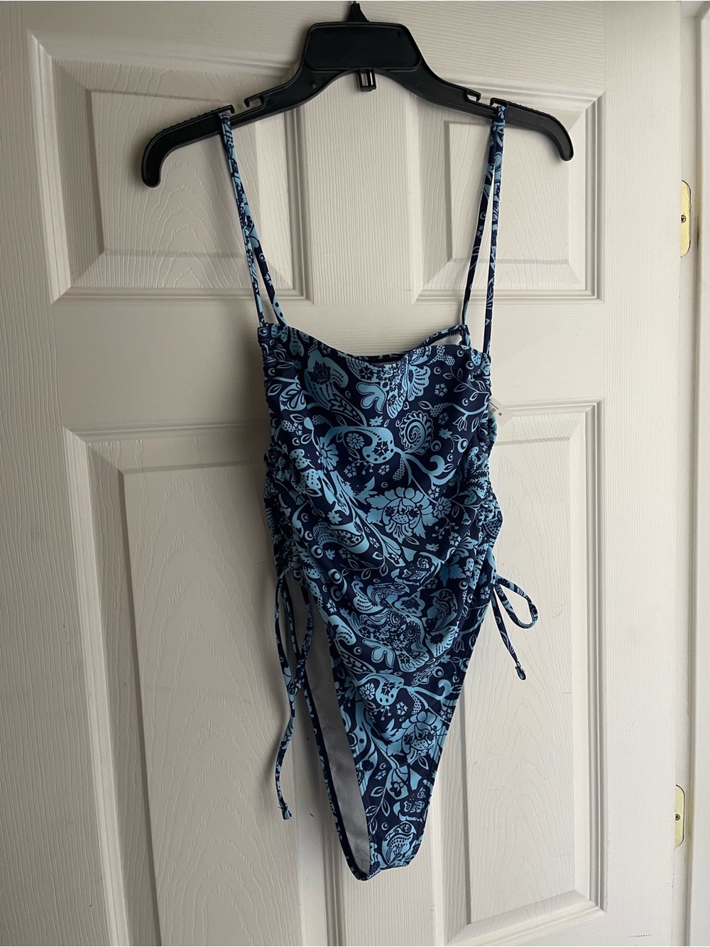 Blue Paisley' One-Piece Swimsuit with Adjustable Side Ties